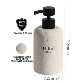 Haocoott Soap Dispensers 340mL 11 OZ, 2 PCS Luxurious Hand Dish Lotion Shampoo Soap Dispenser Jar, Travertine Soap Pump Bottles for Kitchen Bathroom Countertop (Cream)