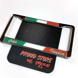 Italia Flag Domed Steel License Plate Frame -US Size- Italy, Italian, Italian Flag, Rome, Turin, Napoli, Milan, Inter, Juventus, Scudeto, Azzuri, US Standard Size