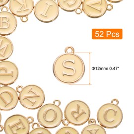 sourcing map 52pcs Letter Charm, Enamel Letter Pendants, Alphabet S Pendants Double Sided Beads Charm for DIY Bracelet Necklace Pendants Earring Jewelry, Champagne Gold