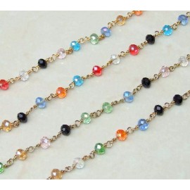 Multicolored Glass Rosary Chain, Bulk Chain, Rondelle Glass Beads, Beaded
