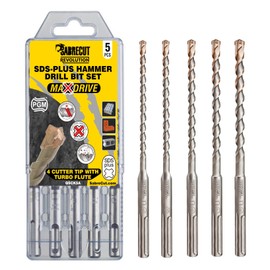 5 x SabreCut QSCK5A 5mm 5.5mm 6mm 7mm 8mm x 160mm Quattro PGM Approved Full Carbide 4 Cutter Tip Vortex Flute SDS Plus Drill Bit Mix Kit For Stone Concrete Brick Block