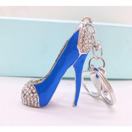 Reizteko Women's Gold Plated Crystal Rhinestone White Point High Heels High Heel Shoe Keychain Pendant Keychain Charms Gift (Blue)