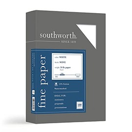Southworth, resma de hojas 25% algodón estilo empresarial (8.5 x 11 pulgadas, 24 libras). Color blanco, 500 hojas por resma (404C), Blanco