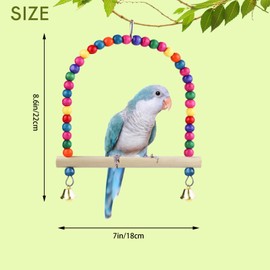 LuckyOpt Bird Swing Toy with Perch Stand and Bell, Natural Wooden Colourful Bird Toy Bird Toy for Small Birds Budgie Parakeet Cockatoo (L, Wood Colour)