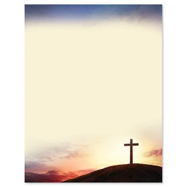 Current Sun Setting Cross Decorative Letter Paper-Religious Stationery Papers,Printable Confirmation,Communion,Baptism, Wedding, & Easter Cards, Christian Letterhead Sheets, Set of 25, 8 1/2" x 11"