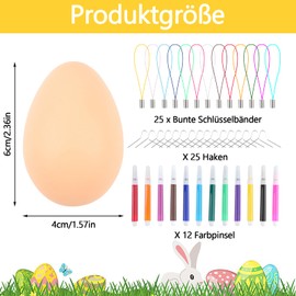 Easter Egg Decorations, Plastic Easter Crafts for Kids to Paint, 24 Pcs Eggs to Decorate with 12 Color Pens and Ropes, 6cm Hanging Ornament Set for Painting DIY Tree (Brown)