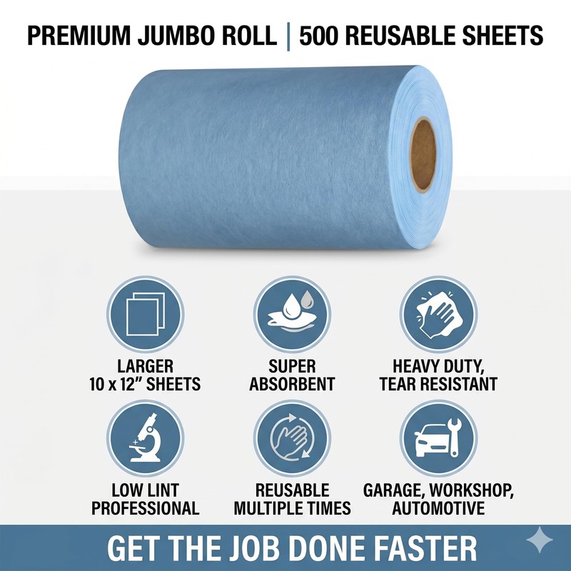 4 Rolls Industrial Cleaning Wipes Jumbo Roll 500 Sheets 12"x