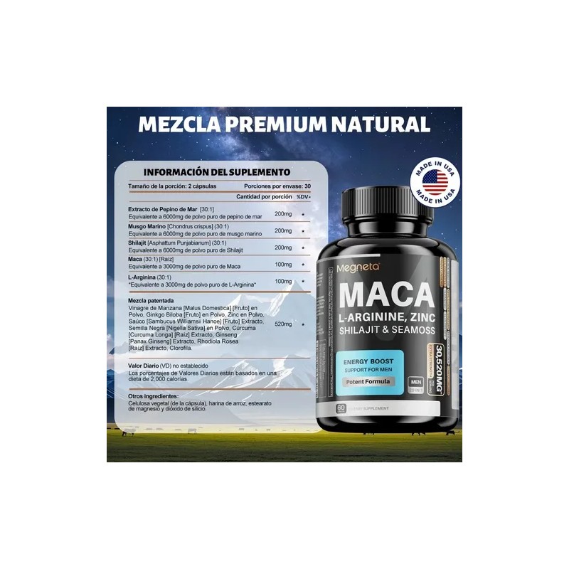 Suplemento Con Maca Y L-arginina Energía Y Rendimiento 60cáp