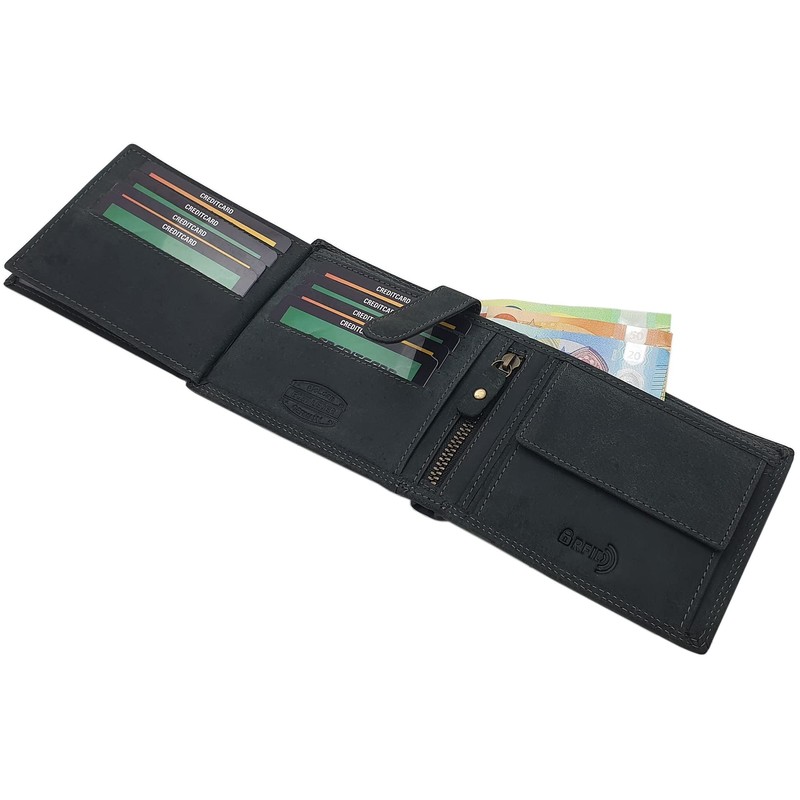 myledershop Genuine Buffalo Full Leather Landscape Format Wallet with Tractor