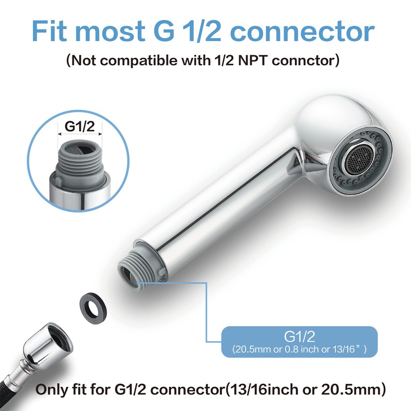 Pull Out Sink Sprayer Head Replacement,G1/2 or 13/16 inch Male