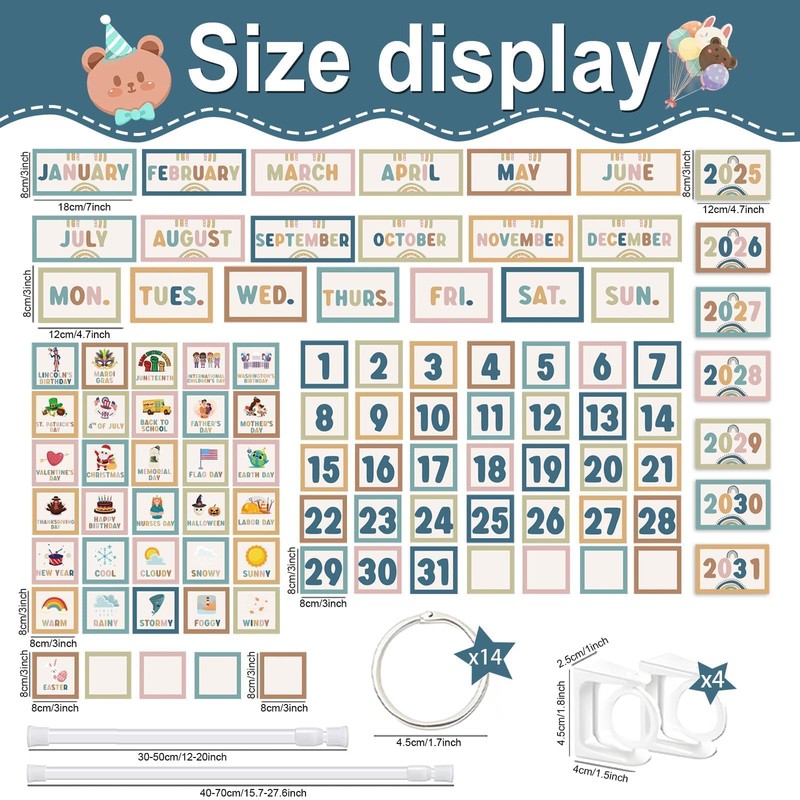 EggSun 96Pcs Boho Classroom Calendar Bulletin Board Set For Teacher,Modern