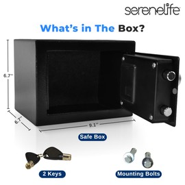 SereneLife Premium Steel Digital Safe Box - 9.1" x 6.7" x 6.7" | Secure Storage for Cash, Firearms & Jewelry | Great For Hotels, Cabinets & Home Use | Electronic & Mechanical Access | 2 Keys | Black