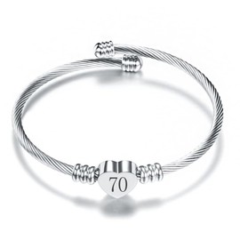 SBI Jewelry Women 70 Birthday Number Heart Bangle Silver Love 70th Cuff Bracelets for Mom Mother Daughter Birthday Gifts