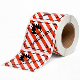 Affrolling 500 Pcs Hazard Class 4 Flammable Solid Labels - 4 x 4 Inches Adhesive Flammable Solid Labels for Shipping Transportation Storage