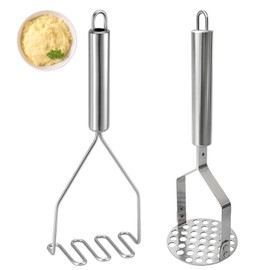 Potato Masher 2-Piece Set, Stainless Steel Kitchen Tool, Vegetables Fruits Versatile Masher, for Mashed Potatoes, Baby Food, and Guacamole, Essential for Home Cooks and Chefs, Easy to Clean