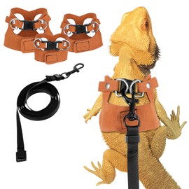 ElevateTech 3Pcs Bearded Dragon Harness and Leash Set, Soft Adjustable Leather Lizard Harness Leash Walking Vest Accessories Escape Proof Small Animal Traction Rope (Brown)
