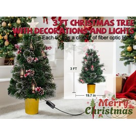 Green 3ft Fiber Optic Christmas Tree, Prelit Artificial Tabletop Warm White Light with Star, Oil Lamp BerrIies and Pinecone for Holiday Home Decorations