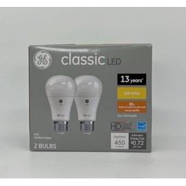 (2 Bulbs) GE 46793 Classic LED Soft White A19 LED Light Bulb, 45 watt Replacement uses only 6 watts, 450 lumens