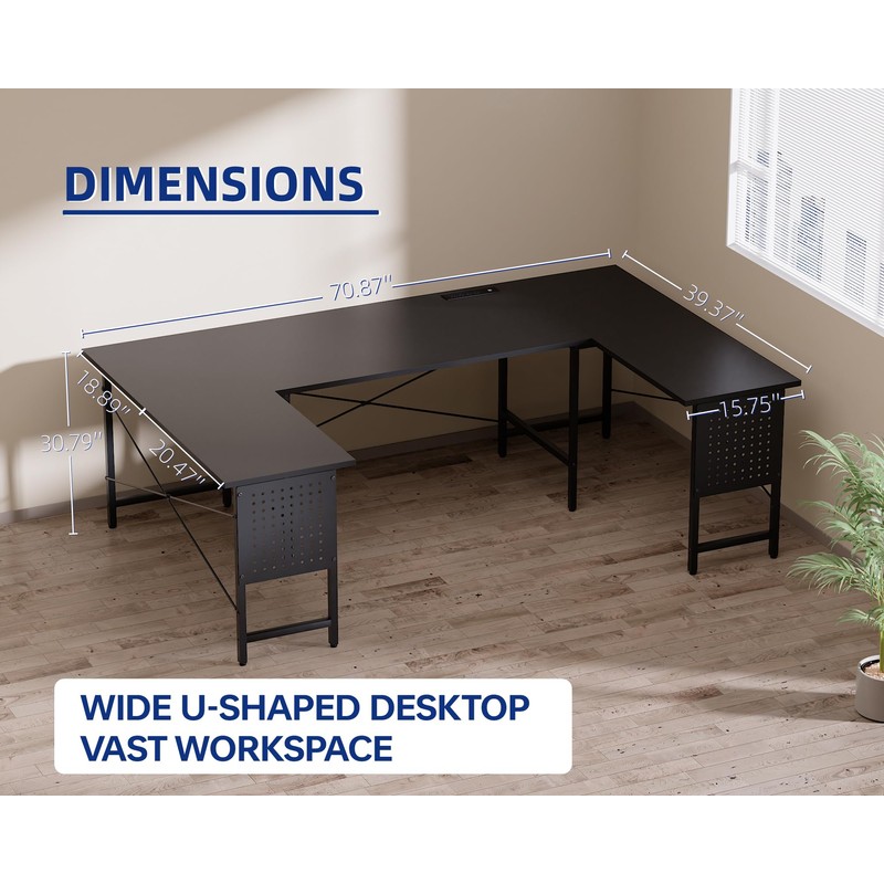 Pamray 71 Inch Large Computer Desk with Power Outlets,U Shaped