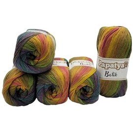 5 x 100 g Knitting Yarn Papatya Batik Multicoloured with Colour Gradient, 500 g Knitting Wool Colourful, Colour Gradient Yarn (Purple Petrol Ochre ua 554-43)
