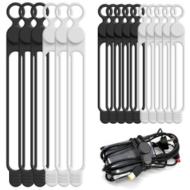 Organizador de cables de silicona para cables, 16 unidades, organizador de cables reutilizable de 4.5 y 7.1 pulgadas, accesorios electrónicos para el hogar, oficina, cocina, escuela, viajes (blanco y negro)