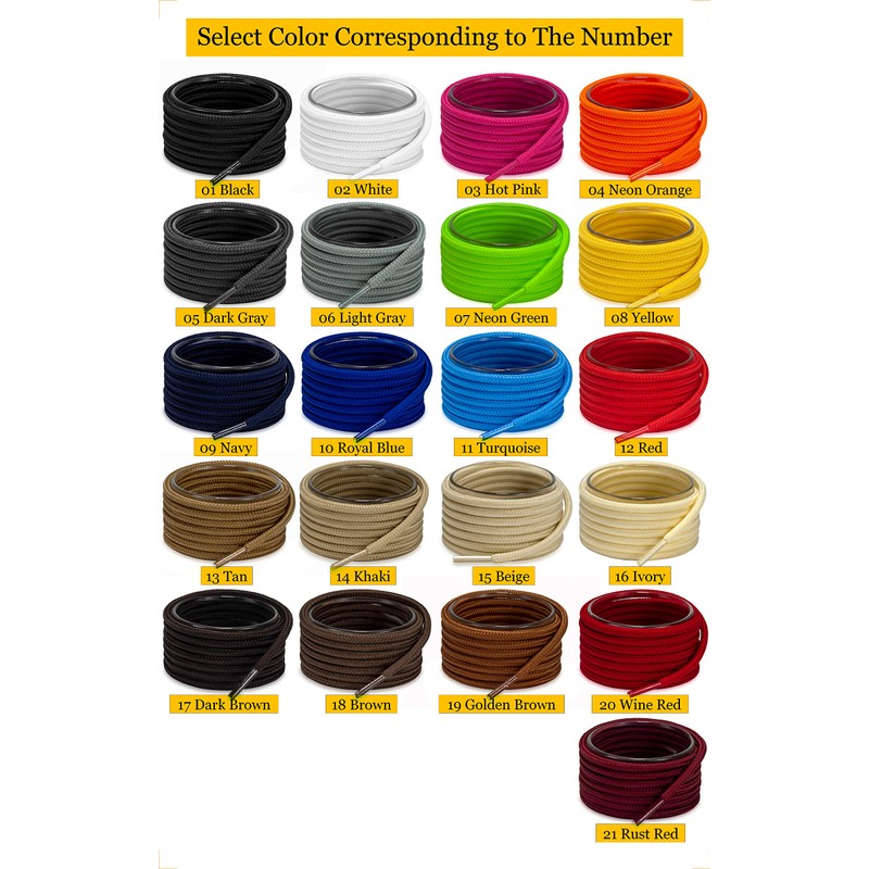 Shoemate Solid Color Round Shoe Laces for Sneakers, Boots and