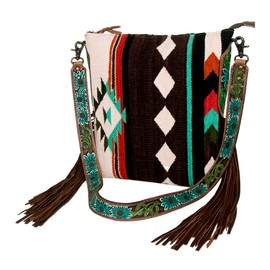 American Darling Messenger Bag Saddle Blanket Fabric Genuine Leather Western Women Handbag Purse | Cute