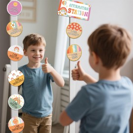 VABAMNA Retro Affirmation Station Bulletin Board Set, Groovy Positive Classroom Decoration, Affirmation Mirror for Classroom Home Office Wall Door Back to School Supplies