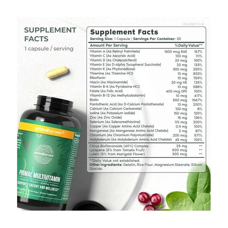Primal Multivitamin – Daily Multivitamin with 21 Essential Vitamins &
