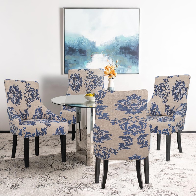 Lellen Wingback Chair Covers with Pattern - Stretch Wingback Dining
