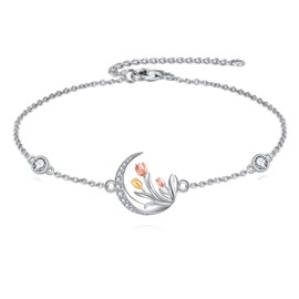 JBAERD Tulip Bracelet Sterling Silver Tulip Bracelet Tulip Flower Jewelry Gifts for Women