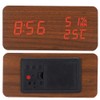 Wooden Alarm Clock LED Voice Control Desk Rectangular Brown Wood