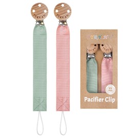 TYRY.HU Dummy Clip for Baby Soft Fabric Pacifier Clips Handmade Ribbon Strap Pacifer Chain Holder Set for Boys and Girls Fits Most Pacifiers Unisex Newborn Universal 2 Pack