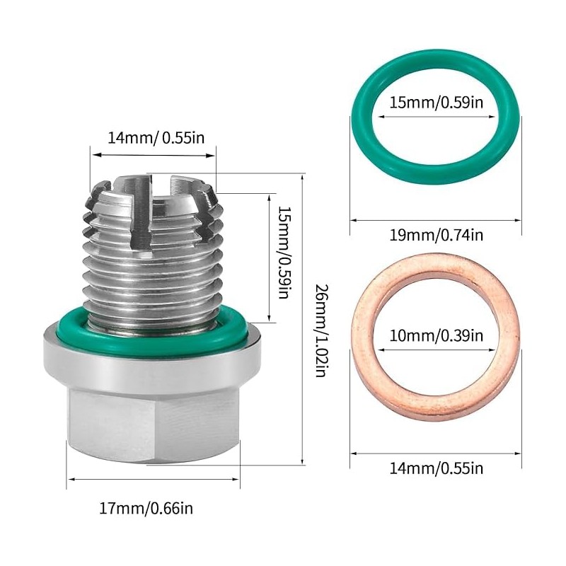 M18.1-1.5 x 15mm Self Tapping Oil Drain Plug Oversize Piggyback
