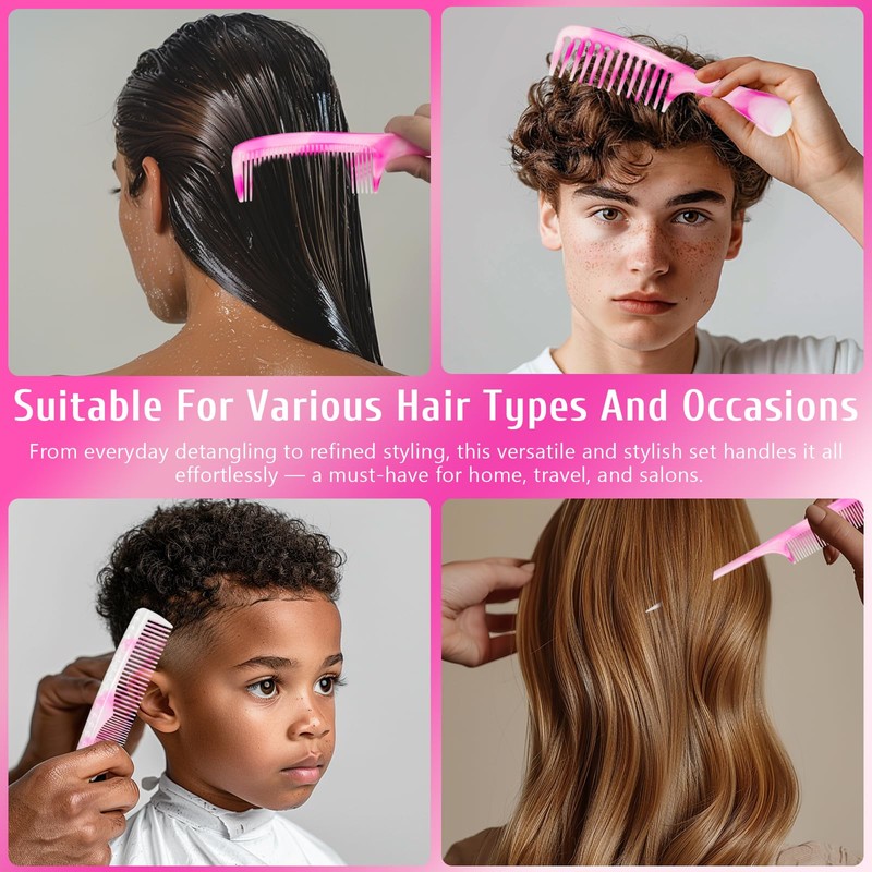 4 Pcs Unisex Hair Comb Set - Rat Tail, Wide