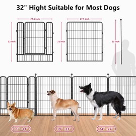 Jhsomdr Dog Playpen 32" Height 10 Panels Portable Metal Dog Fence with Doors Puppy Play Pens Indoor for Medium/Small Dogs, Heavy Duty Pet Playpen Dog Kennel for Outdoor, Indoor, RV, Camping, Yard