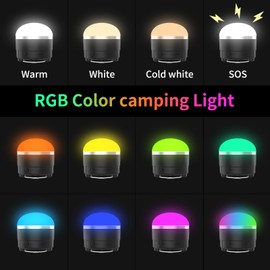 KOBAIBAN Rechargeable LED Camping Lantern, 1000LM Portable Camping Tent Light with RGB Light, Mini Flashlight with Magnetic Base, Hanging Light for Camp, Home,Emergency, Hiking, Camping Essentials