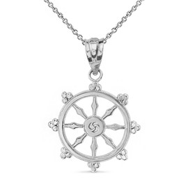 Religious Jewelry Sterling Silver Dharma Wheel Buddhism Symbol Dharmachakra Necklace, 18"