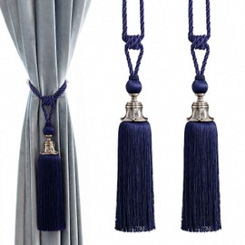 Melodieux Large Decorative Curtain Tiebacks Antique Tassel Holdbacks, Home Office Windows Drapery Fasteners Fringe Ropes, Set of 2 (Royal Blue)
