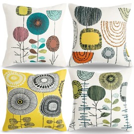 RYBornament Cushion Cover 45 x 45 cm Decorative Cushion Sofa Cushion Flowers Cushion Covers Yellow Cushion Linen Cushion Square Decorative Cushion Cover for Sofa Garden Bed Bedroom Couch Cushion