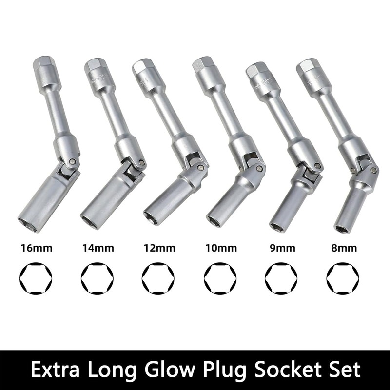 DPTOOL 6pcs 3/8" Drive Extra Long Glow Plug Socket Set,
