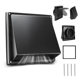 DEPOTA 6 Inch Dryer Vent Cover Outside Black Stainless Steel Wall Vent Cover with Removable Flap & Bird Screen Mesh, Outdoor Dryer Vent, Exterior Wall Vent for Bathroom Kitchen Garage