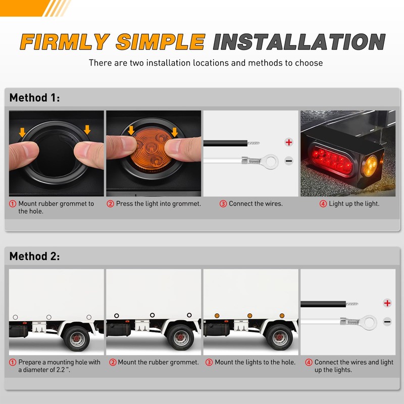 GOOACC 2Inch Round Side Marker Light 5PCS Amber 4LED Front
