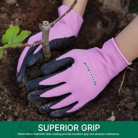 Berry&Bird Gardening Gloves for Men and Women, Non-Slip Gardening Gloves with Micro Foam Coating, Seamless Knitted Nitrile Latex Dots Yard Work Gloves for Gardening (1 Pair)