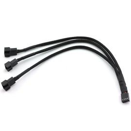 DZS Elec 4Pin 1 to 3 Ways PWM Fan Splitter Cable - Black Sleeved Fan Power Extension - 27cm/10.5 inches