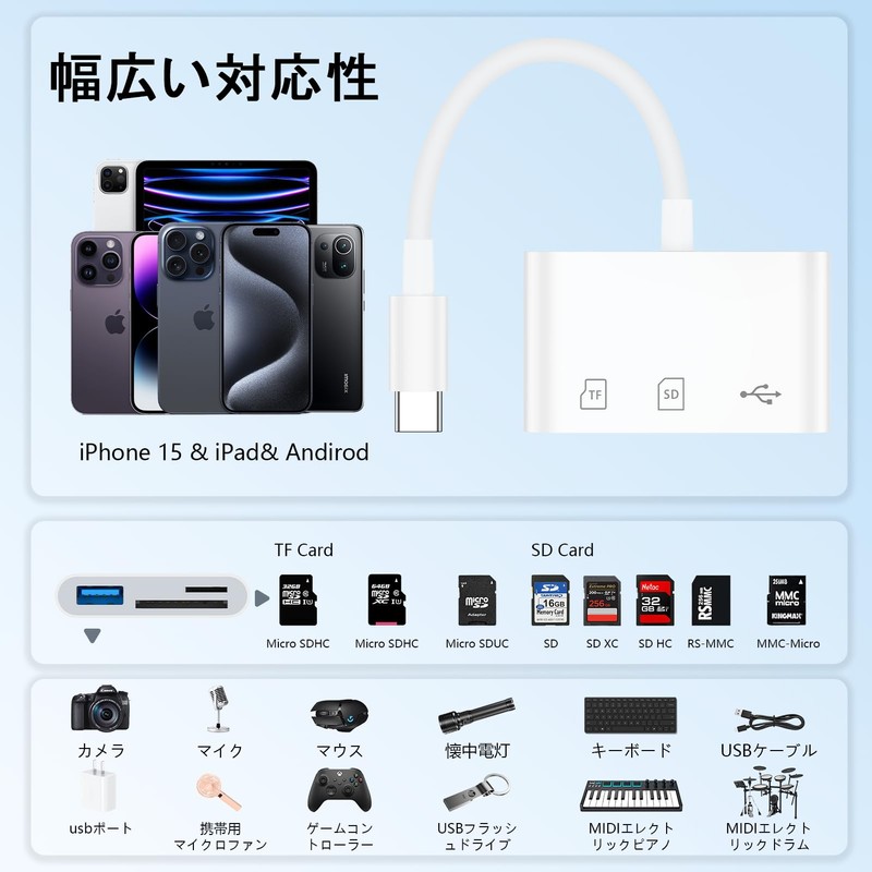 Viviber SD Card Reader, Type-C, Memory Card Reader, 3 in