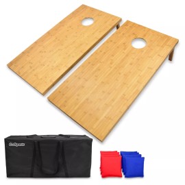 GoSports Regulation Size Bamboo Cornhole Toss Set | 8 Bean Bags & Carry Case
