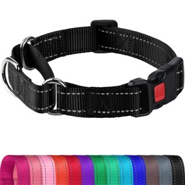 Joytale Martingale Collar for Dogs, Reflective Heavy Duty for Safety, Quick Release Buckle, Adjustable Nylon Collars for Medium Dogs Walking Training, Black, M
