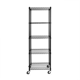 Seville Classics UltraDurable Heavy Duty NSF Solid Steel Wire Rack Storage Unit, Organizer for Garage, Warehouse, Office, Restaurant, Classroom, Kitchen, Black, 5-Tier Shelving, 24" W x 18" D