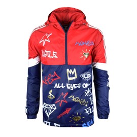 SCREENSHOTBRAND-S51801 Color Block Lightweight Graffiti Print Windbreaker Jacket-Navy-3XLarge